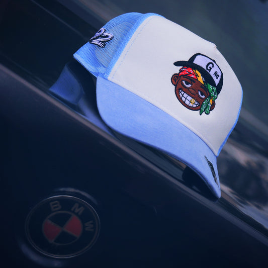 GiftdGarment Suede Trucker Hat -Baby blue n white
