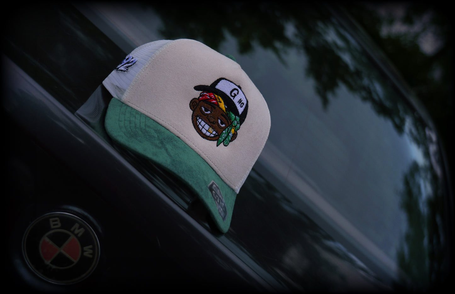 GiftdGarment Suede Trucker Hat -Green n white