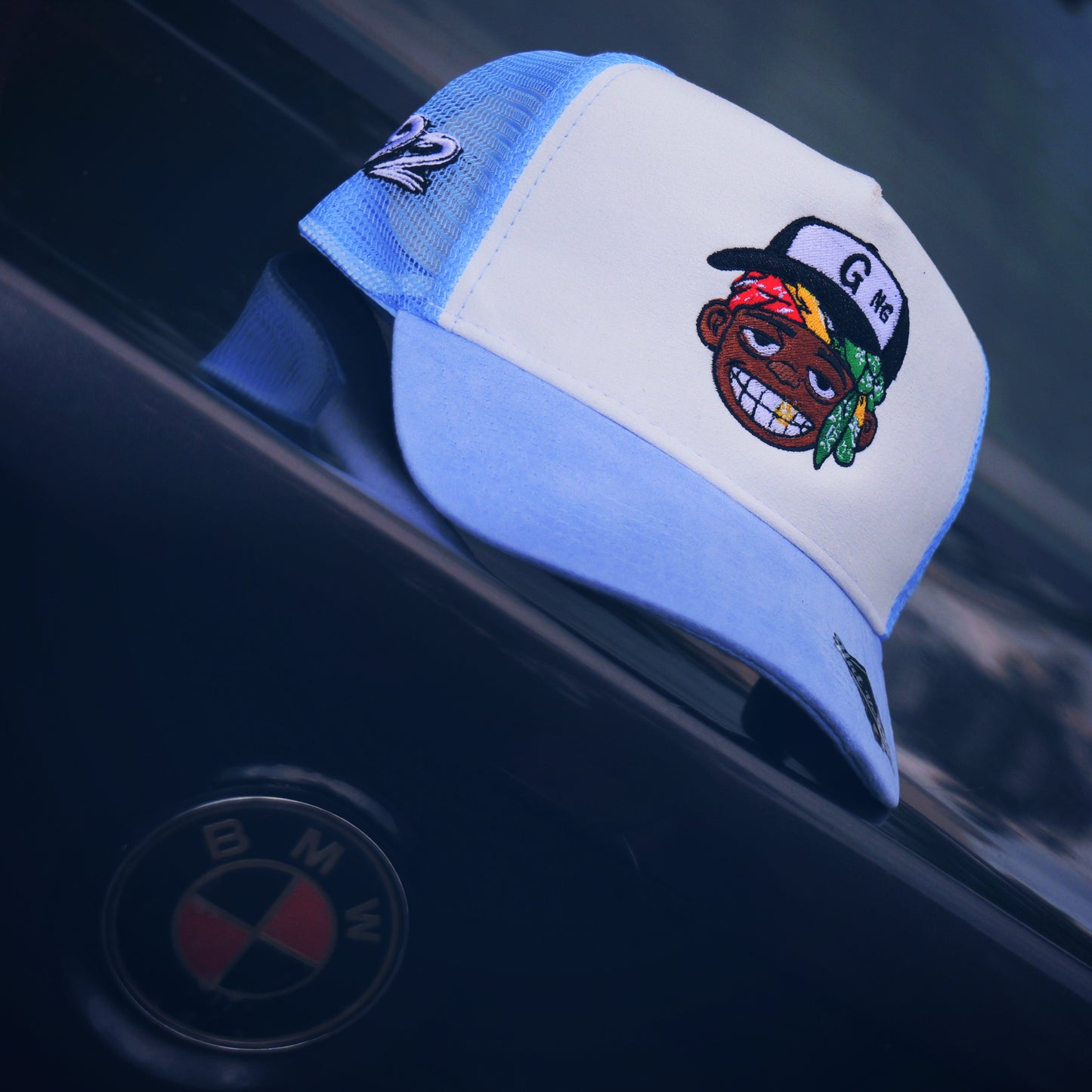 GiftdGarment Suede Trucker Hat -Baby blue n white