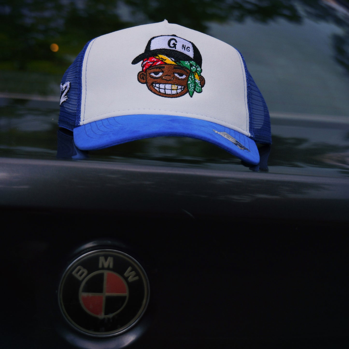 GiftdGarment Suede Trucker Hat -Royal blue n white