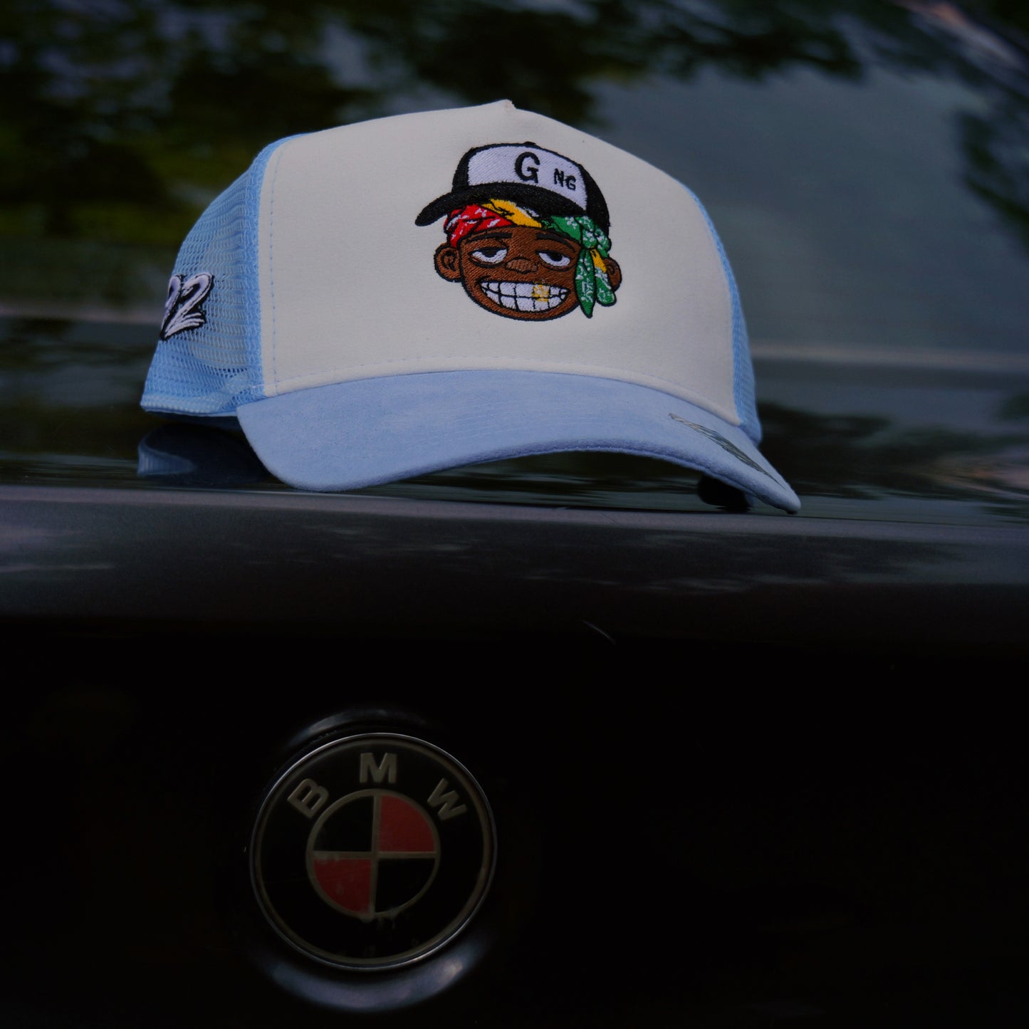 GiftdGarment Suede Trucker Hat -Baby blue n white