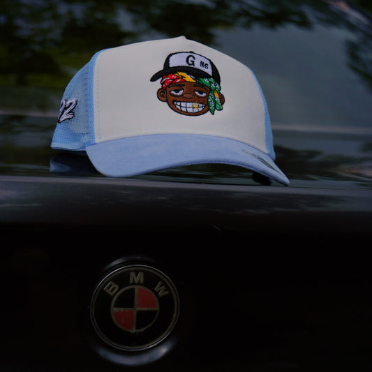 GiftdGarment Suede Trucker Hat -Baby blue n white