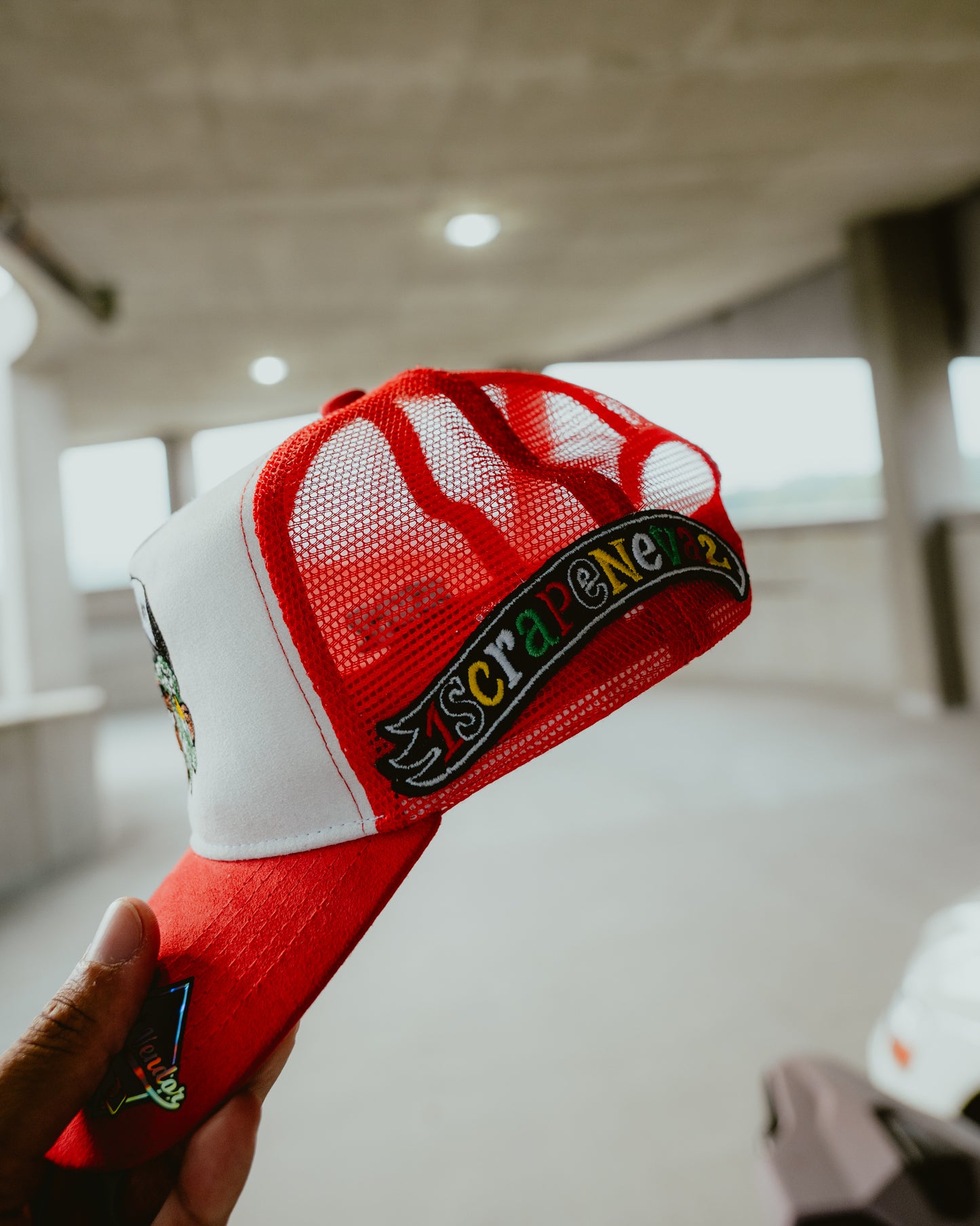 GiftdGarment Suede Trucker Hat -red n white
