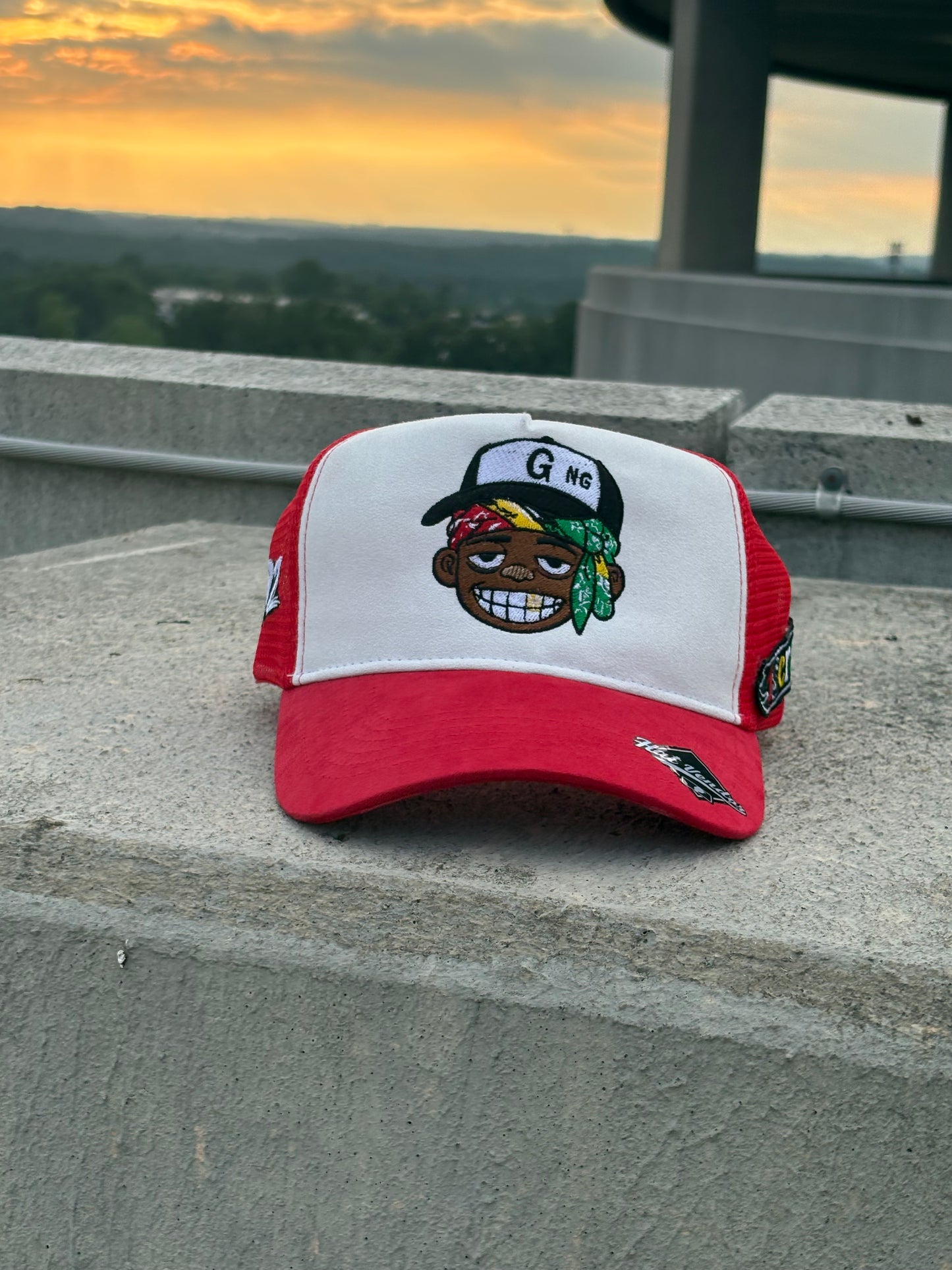 GiftdGarment Suede Trucker Hat -red n white